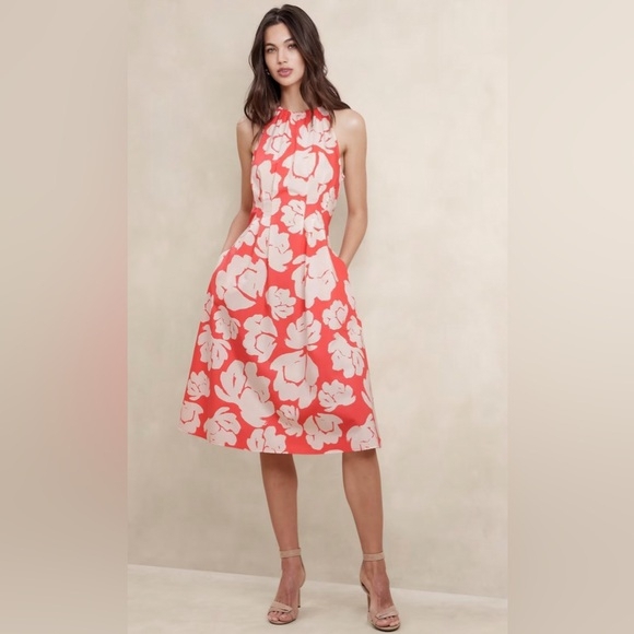Banana Republic Dresses & Skirts - Banana Republic Coral Floral Poplin Halter Midi Dress Size 6 NWT $120
